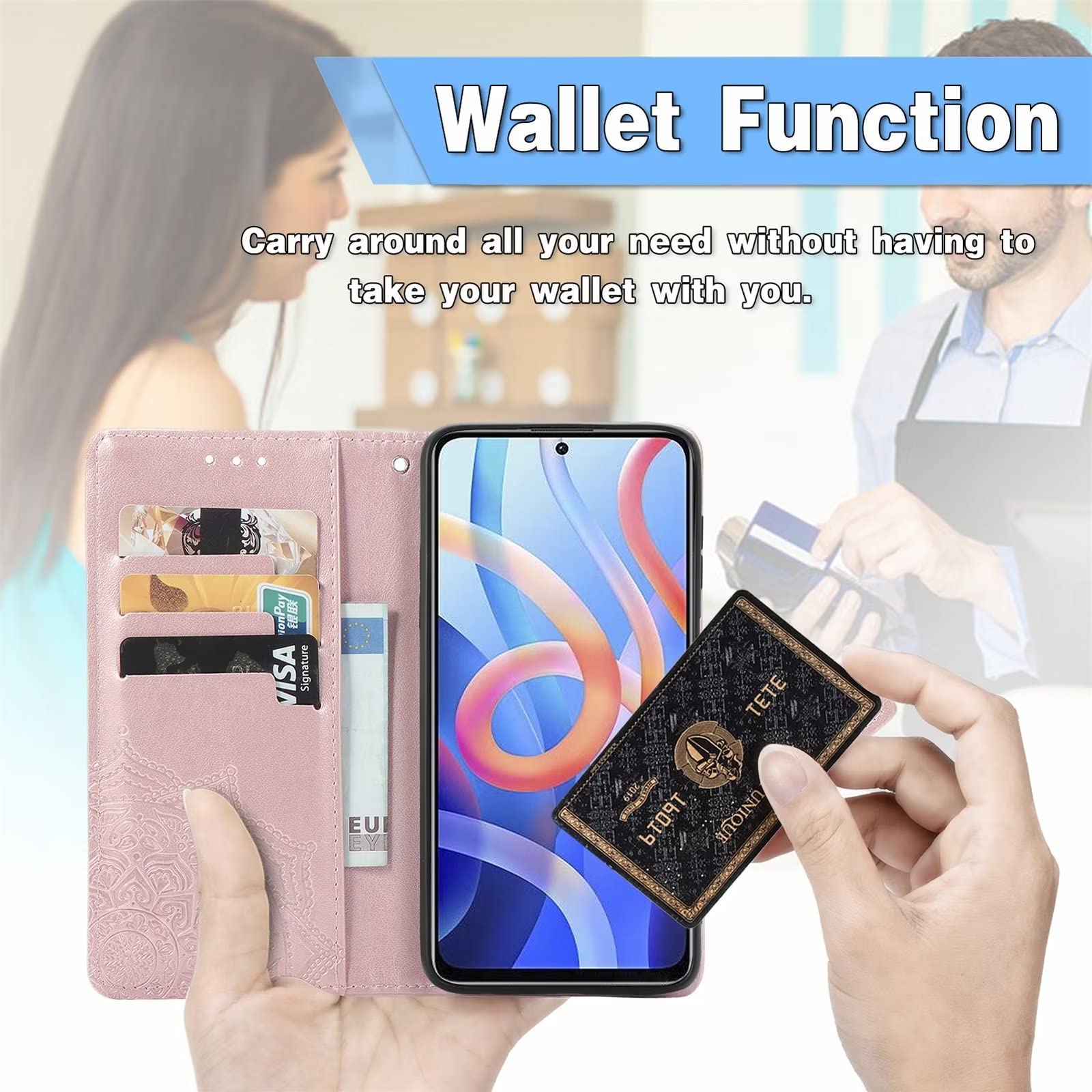 HONLEN Custodia Portafoglio Magnetica Per Redmi Note 11 / Note 11S (4G) – Pelle PU Con 2 Slot Carte E Funzione Stand, Nero - copertina