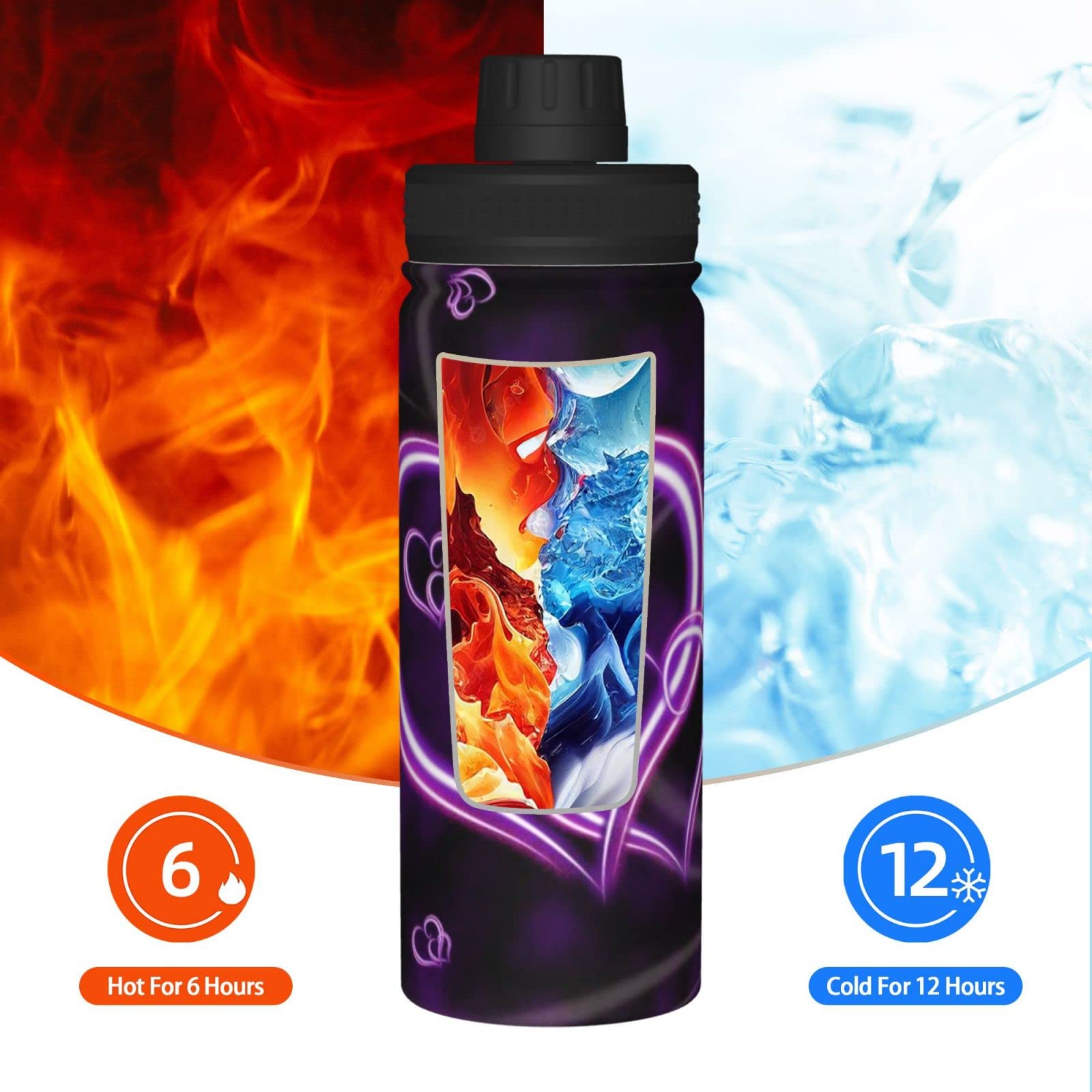 Purple Love Sport-Wasserflasche, 530 ml, isolierte Edelstahl, auslaufsichere Wasserflasche für Reisen, Fitnessstudio, Büro