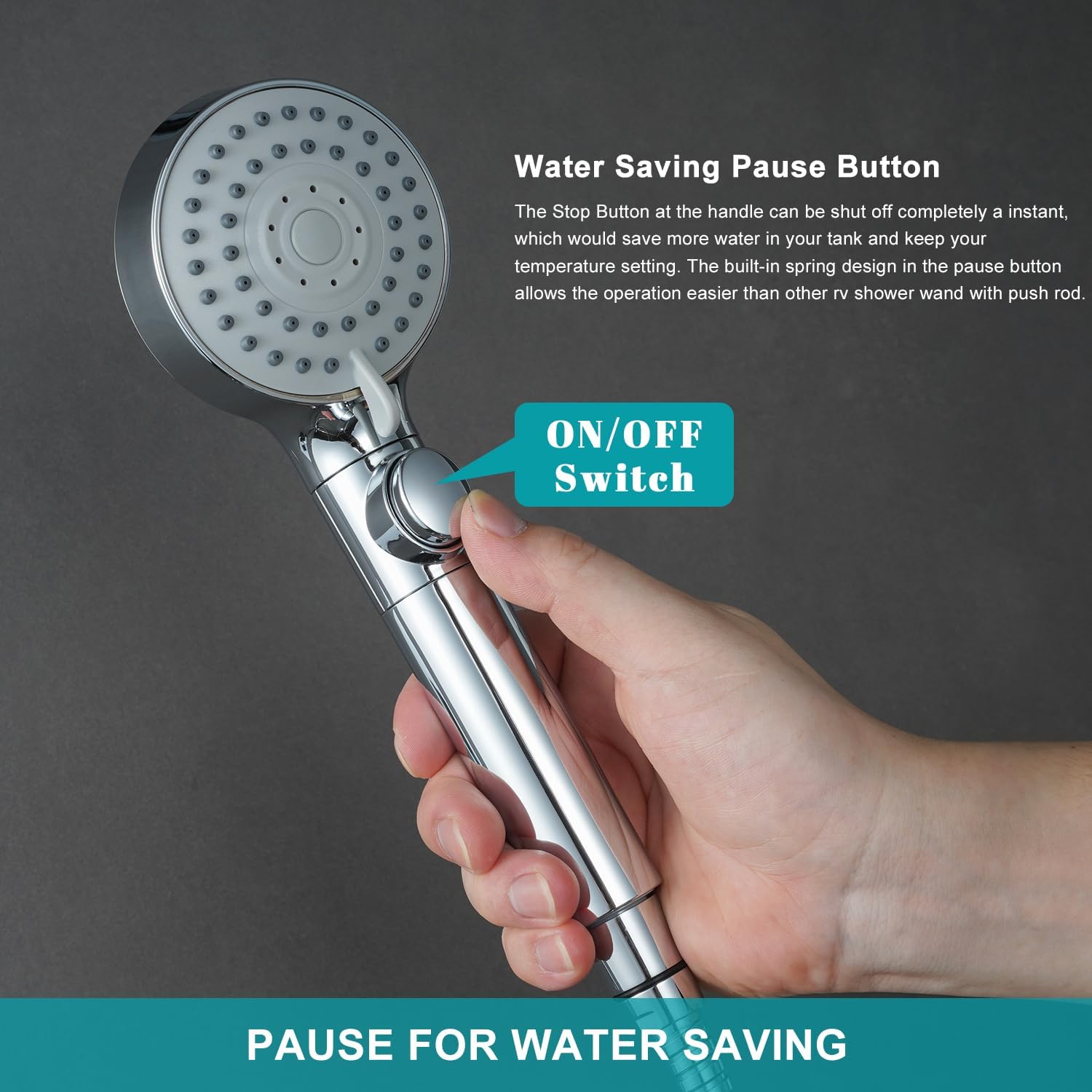 GwernKB RV Shower Head with Hose,5-mode High Pressure Shower Head with On Off Switch Water Saving for Camper, No Drilling Wall Mount Handheld Shower Holder and Adhesive Hose Guide Ring (Silver)