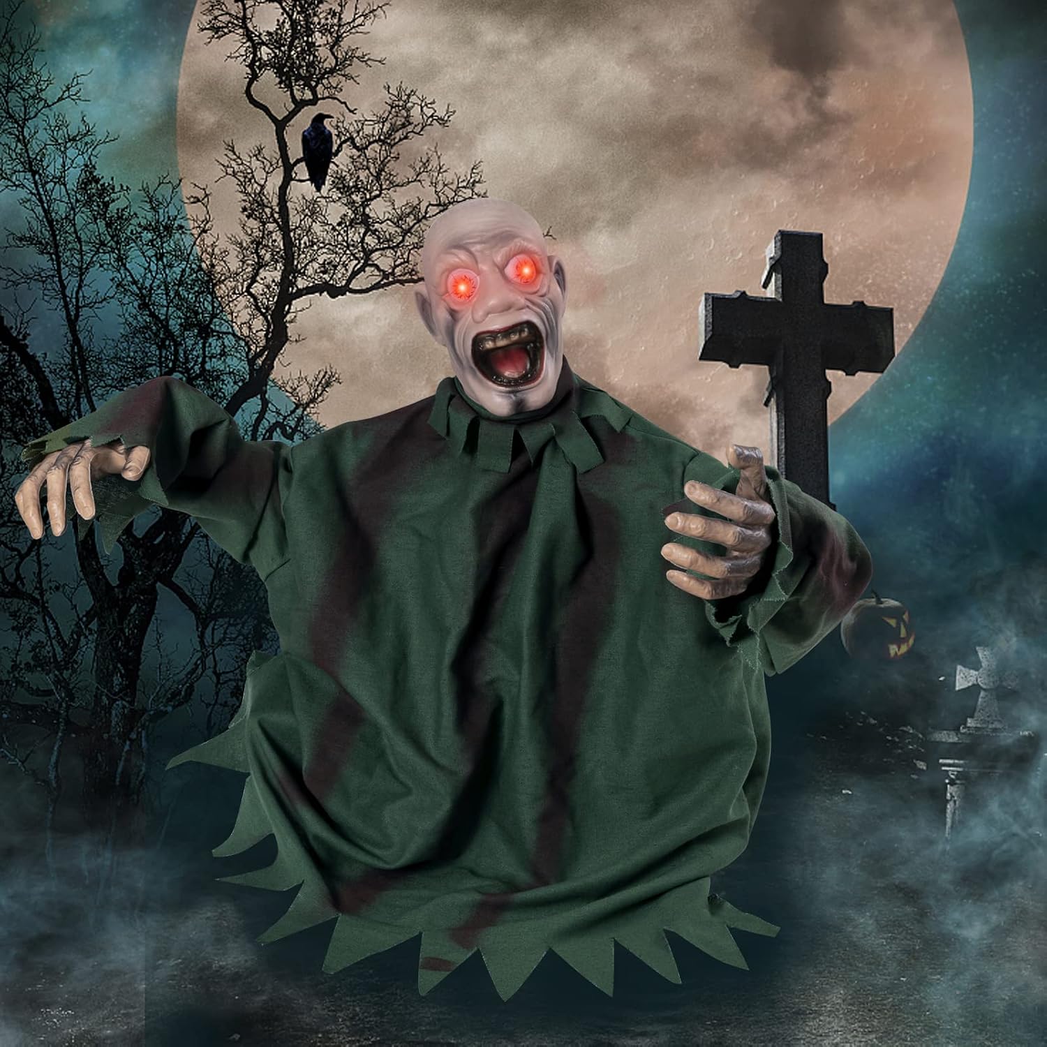 Sunolga Halloween Decorations Outdoor Zombie Groundbreaker with Creepy Sound Scary Glowing Eyes Outdoor Halloween Decor for Bar Haunted House Decoration Lawn Yard Party