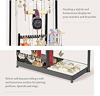 Vista 6 de Organizador de joyas, organizador de joyas con 36 organizadores de aretes y 10 soportes para collares, soporte para anillos de terciopelo y plato
