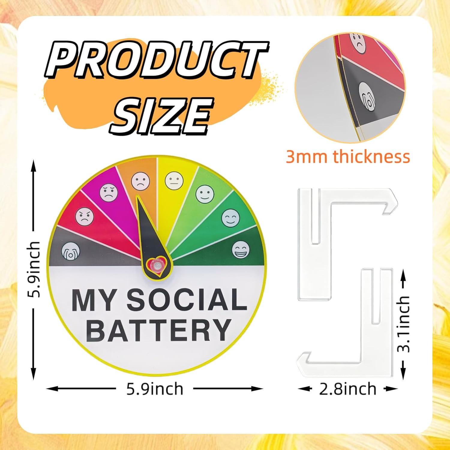 Social Battery Acrylic Plaque with Base, 8 Emotional Mood Signs, Aesthetic Wall Door Tabletop Decor, Multipurpose Ornament for Home Bedroom Office image 2