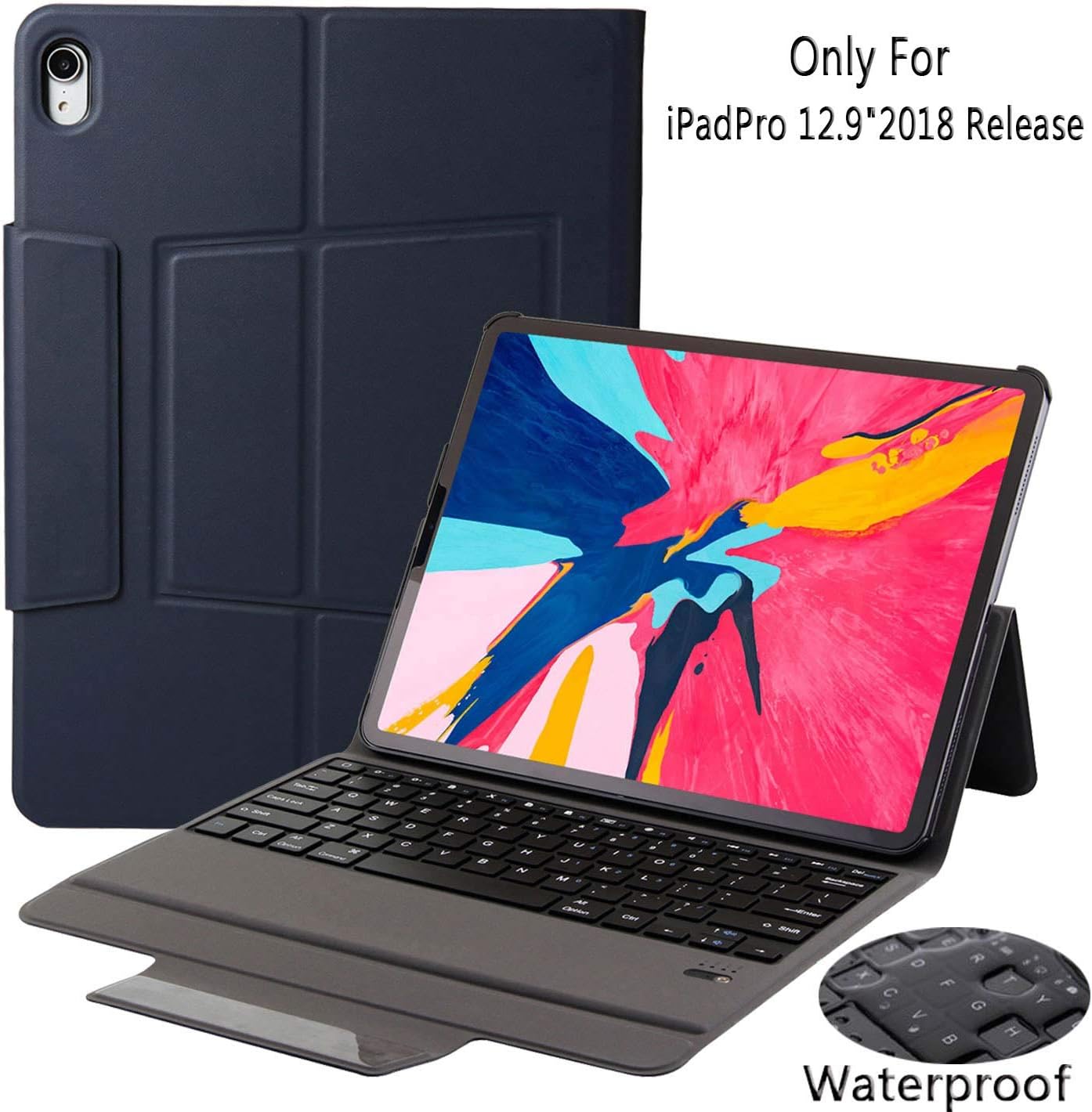 Case with Keyboard Only for ipad pro 12.9 2018-3rd Gen One-Piece Wireless Keyboard Stand Case Cover Auto Wake Sleep Apple Pencil Charging Supported (iPad Pro 12.9 2018 Release, Blue)