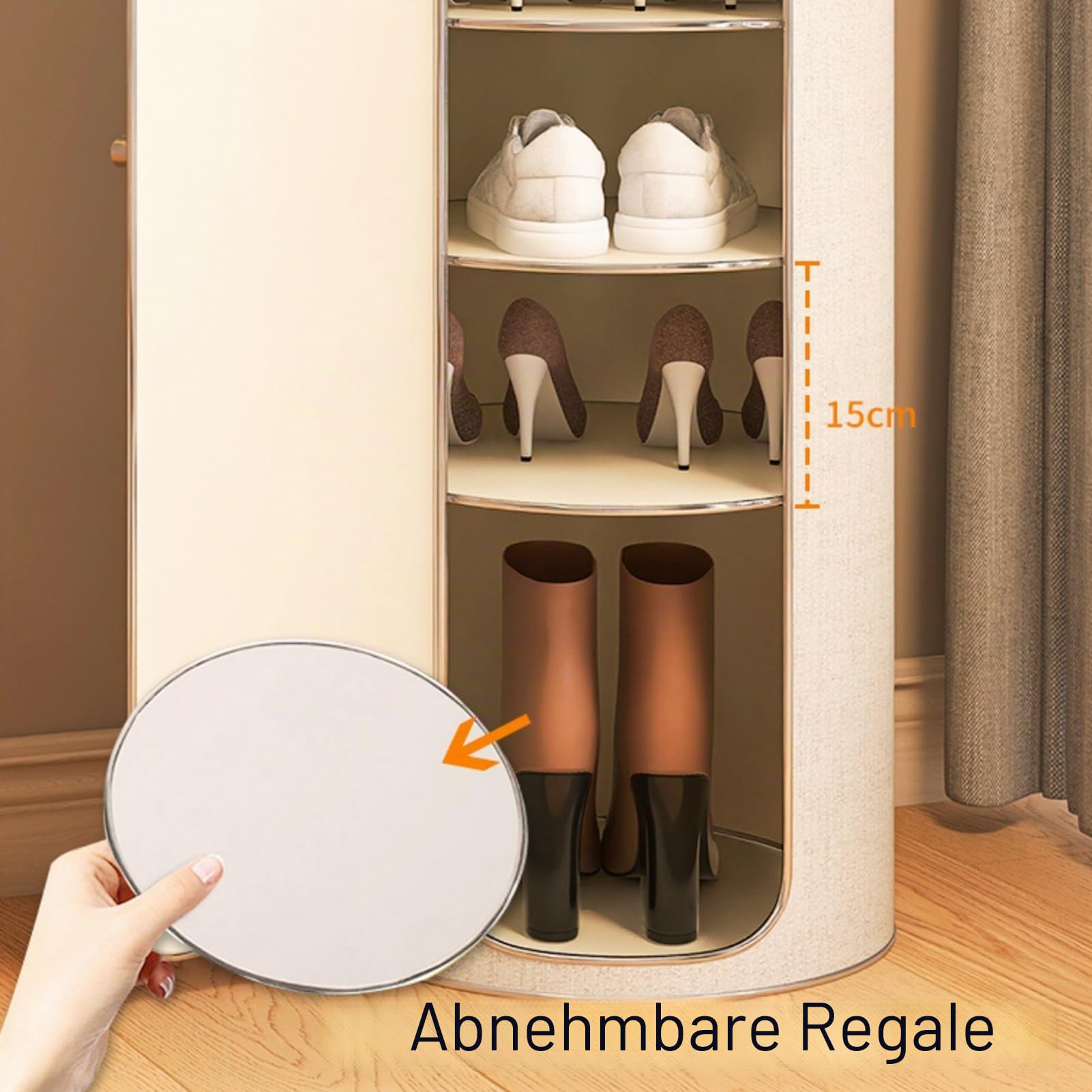Schuhregal, rund, freistehend, geschlossen, vertikal, hohes Schuhregal für Eingangsbereich, Schrank, Garage – große Schuhaufbewahrung
