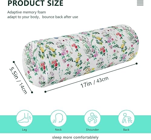 Miniatura 3 de Almohada con diseño de hojas y flores silvestres para piernas para dormir, almohada cervical con funda de almohada larga redonda para cama
