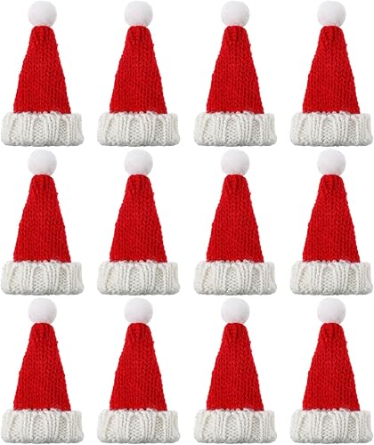 Bencailor Mini sombreros de Papá Noel para manualidades, pequeño sombrero de punto de Navidad, soporte para botella de vino, sombrero de muñeca de