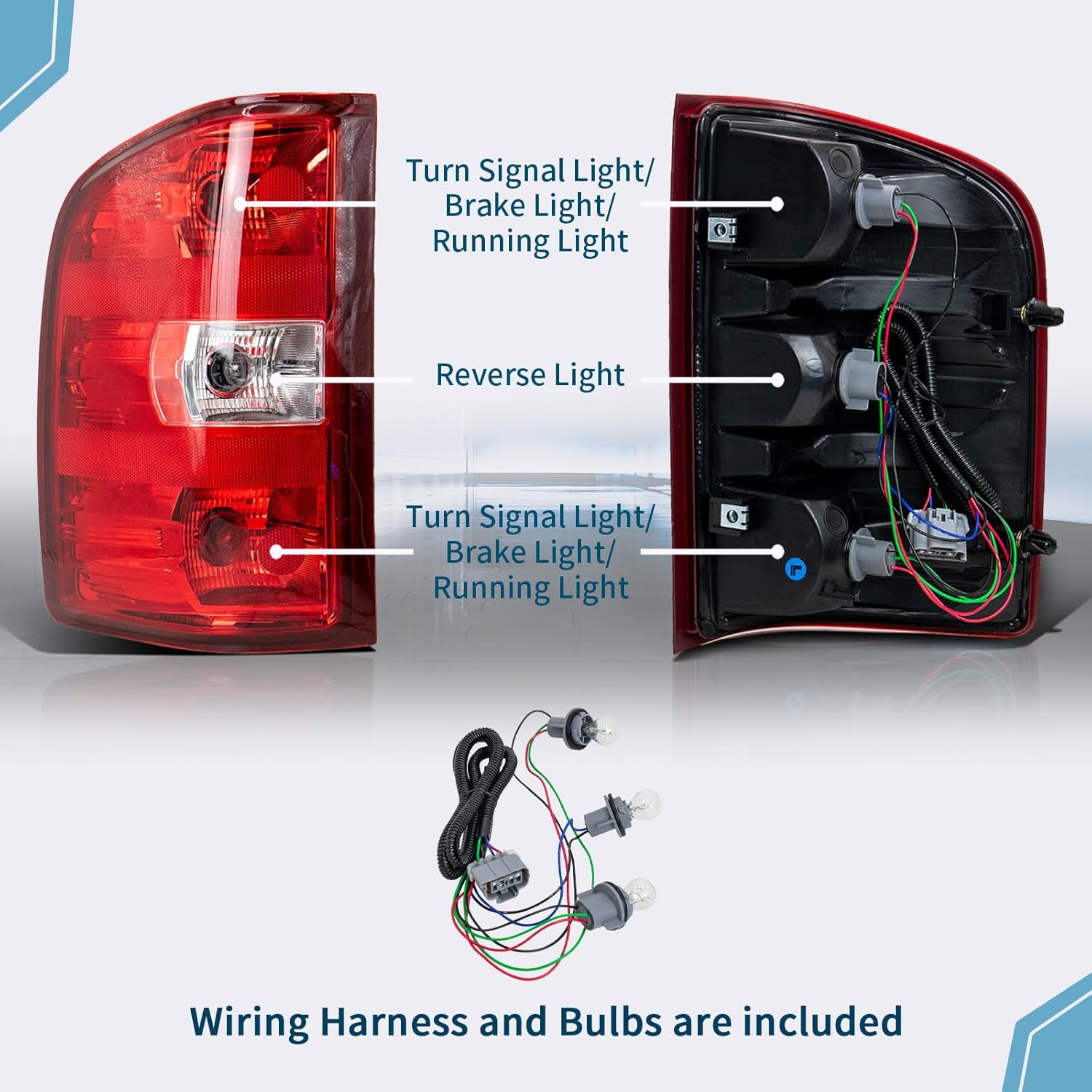 VPIMOZO Rear Tail Lights Assembly Compatible With 2007-2013 Silverado 1500 2500 3500HD OE Style Left Driver Side Taillights Brake Lamp With Bulb&Harness Replaces GM2800207