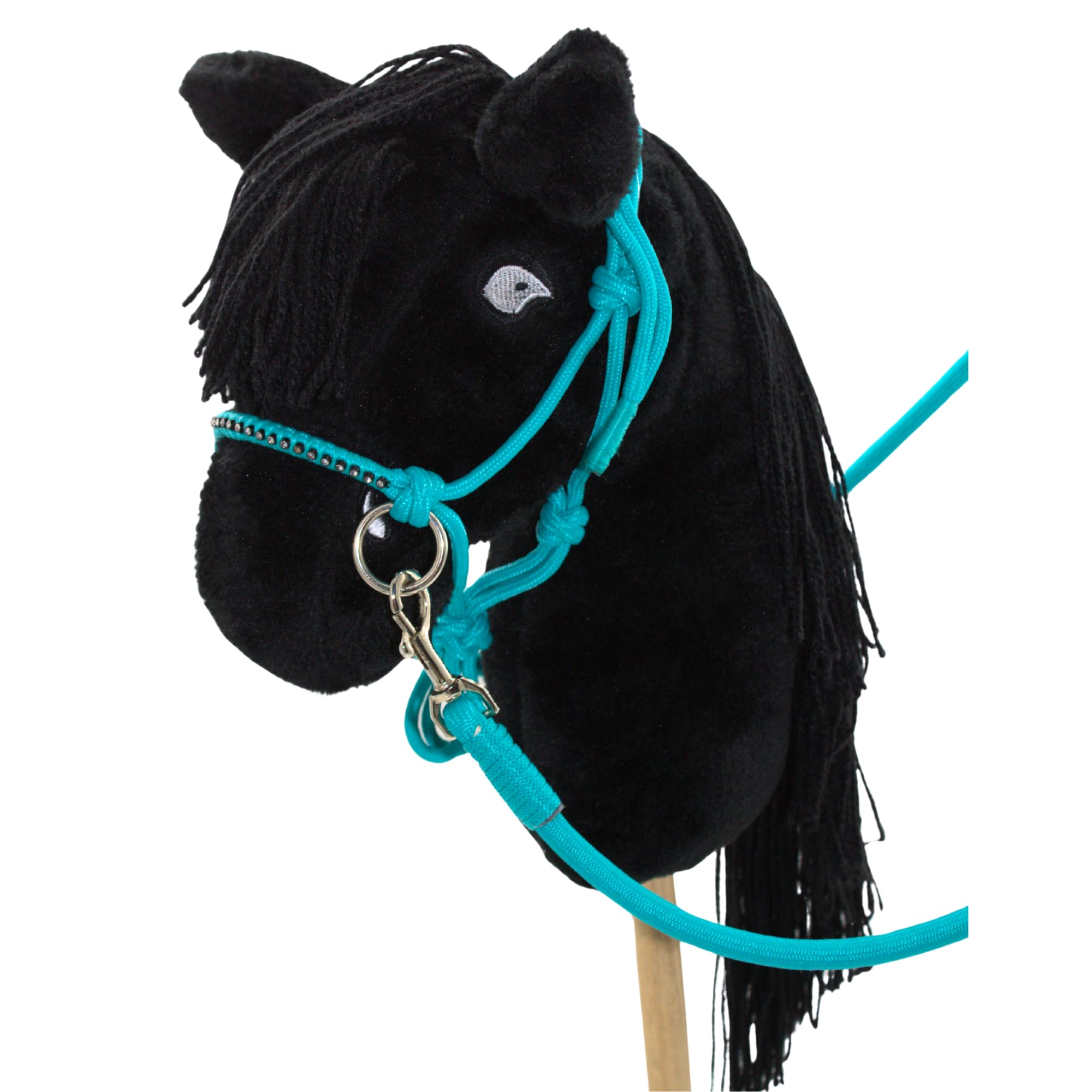 PFIFF Hobby Horse 103130 - Set di Cavezza Little Mustang, Cavezza con redini, Set di Cavezza Regolabile con Pietre Glitterate, Colore: Turchese