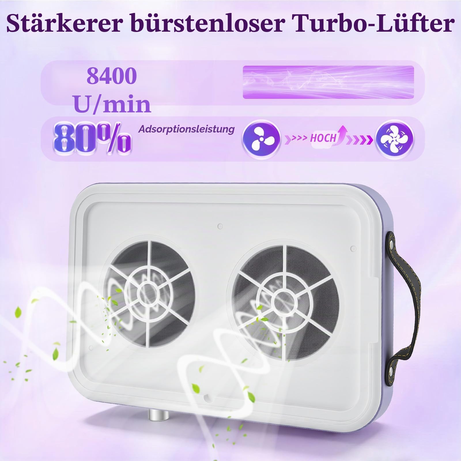 Professionell Staubabsaugung für Nägel,10-Gang Einstellbarer 8400PRM Nagel Staubsauger,Doppelte Saugstark Nagelstaubsauger mit Filters,Leiser Staubabsauger für Nagelstudio Maniküre Mit Griff
