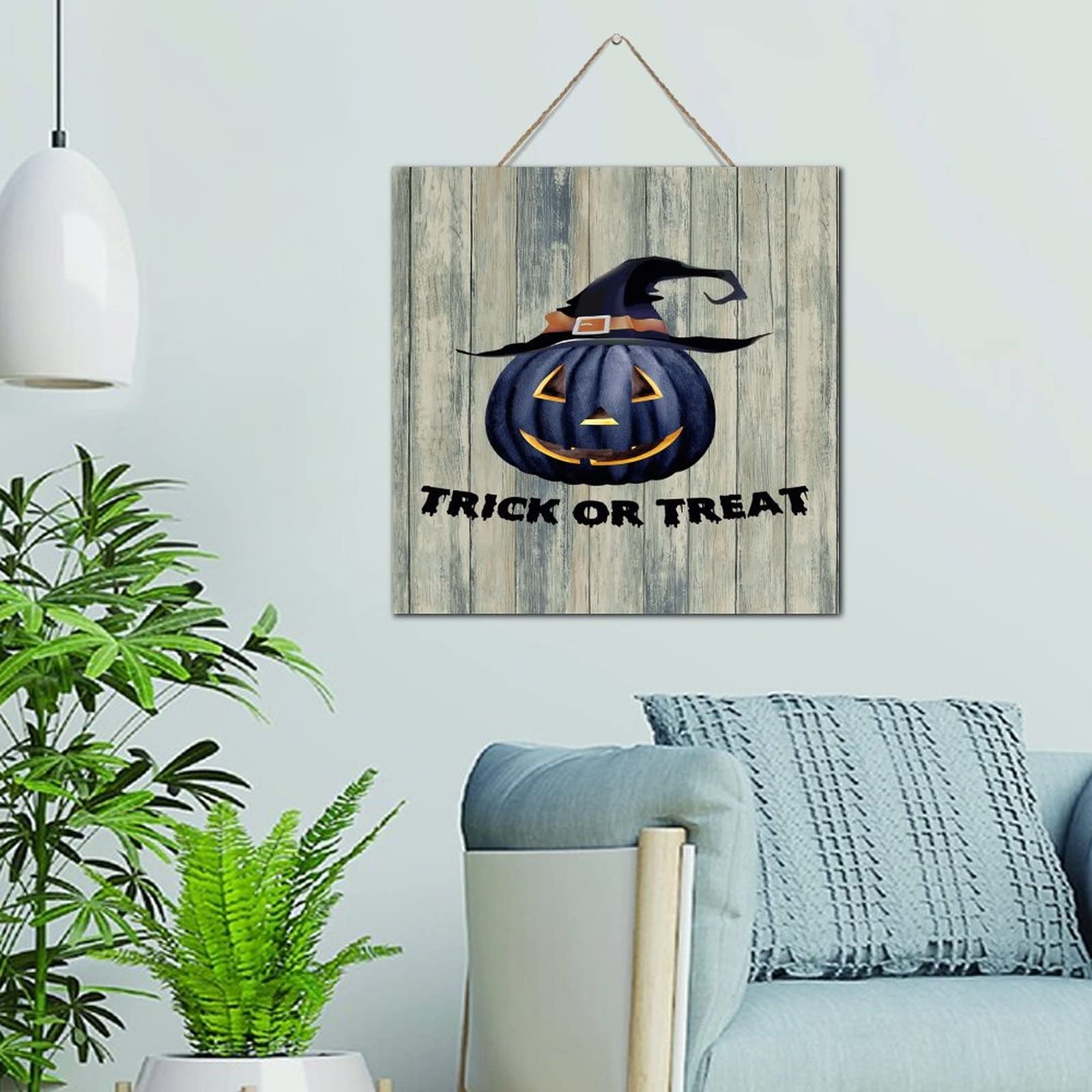 Panneau Trick or Treat Halloween en bois plaque murale carrée compacte et robuste