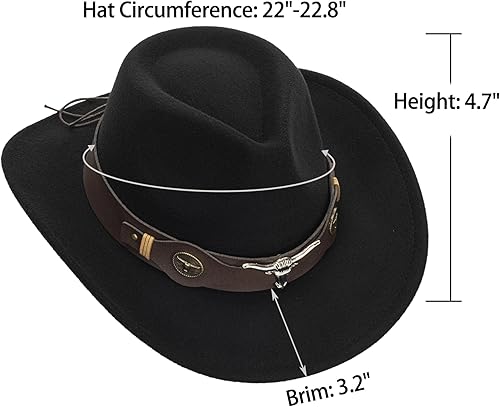 Vista 7 de Sombrero de vaquero occidental para hombres y mujeres, sombrero clásico enrollable con cinturón con hebilla (tamaño mediano)