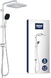 GROHE Vitalio Comfort 250 Flex - Shower System with Diverter (Square 25cm Head Shower 2 Spray Rain & SmartRain, Square 11cm Hand Shower 2 Spray: Rain & Jet, Hose 1.5m, Water Saving), e, 26698001 - 1