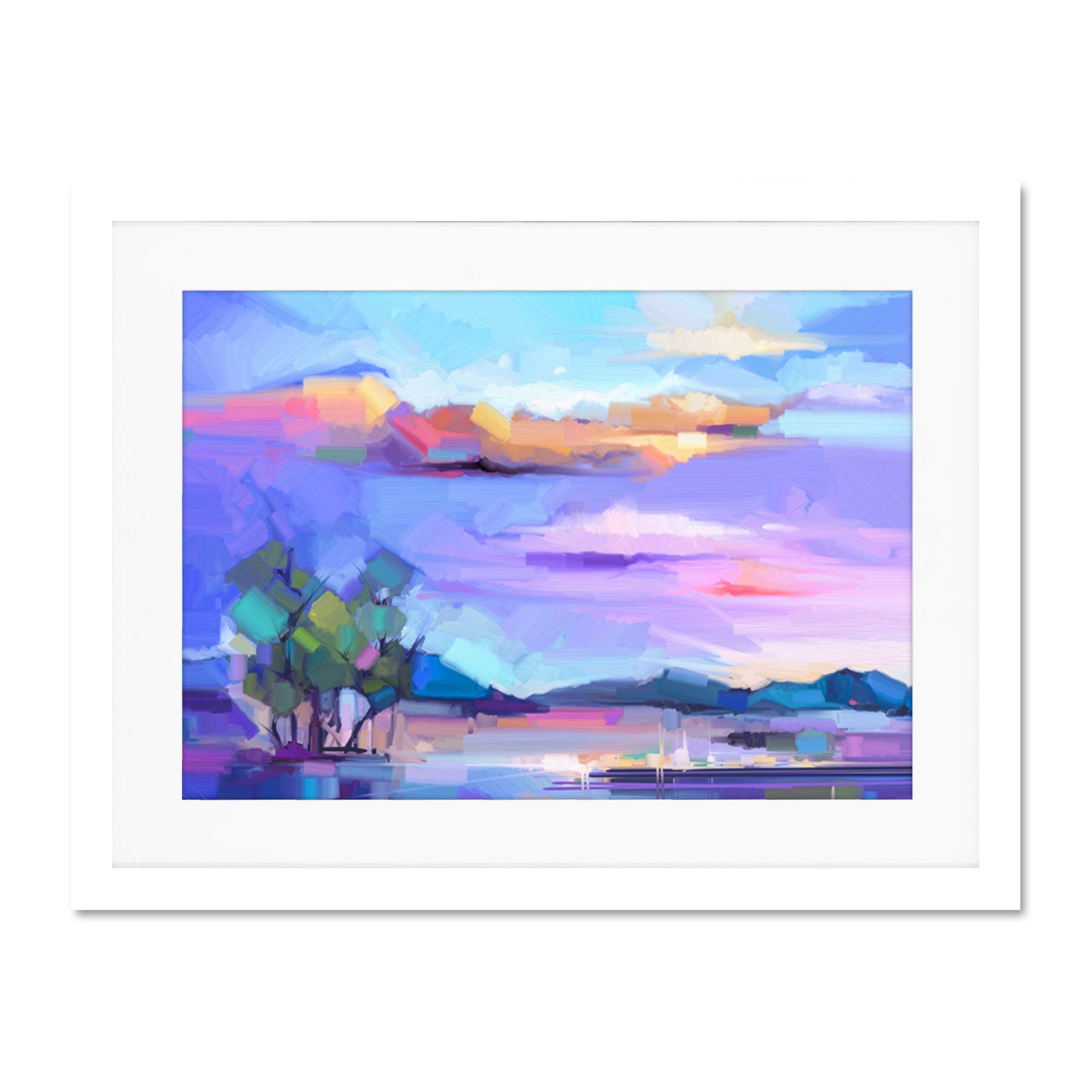 Wee Blue Coo Abstract Sunset on Meadow Large Framed Art Print Wall Poster 18x24 inch