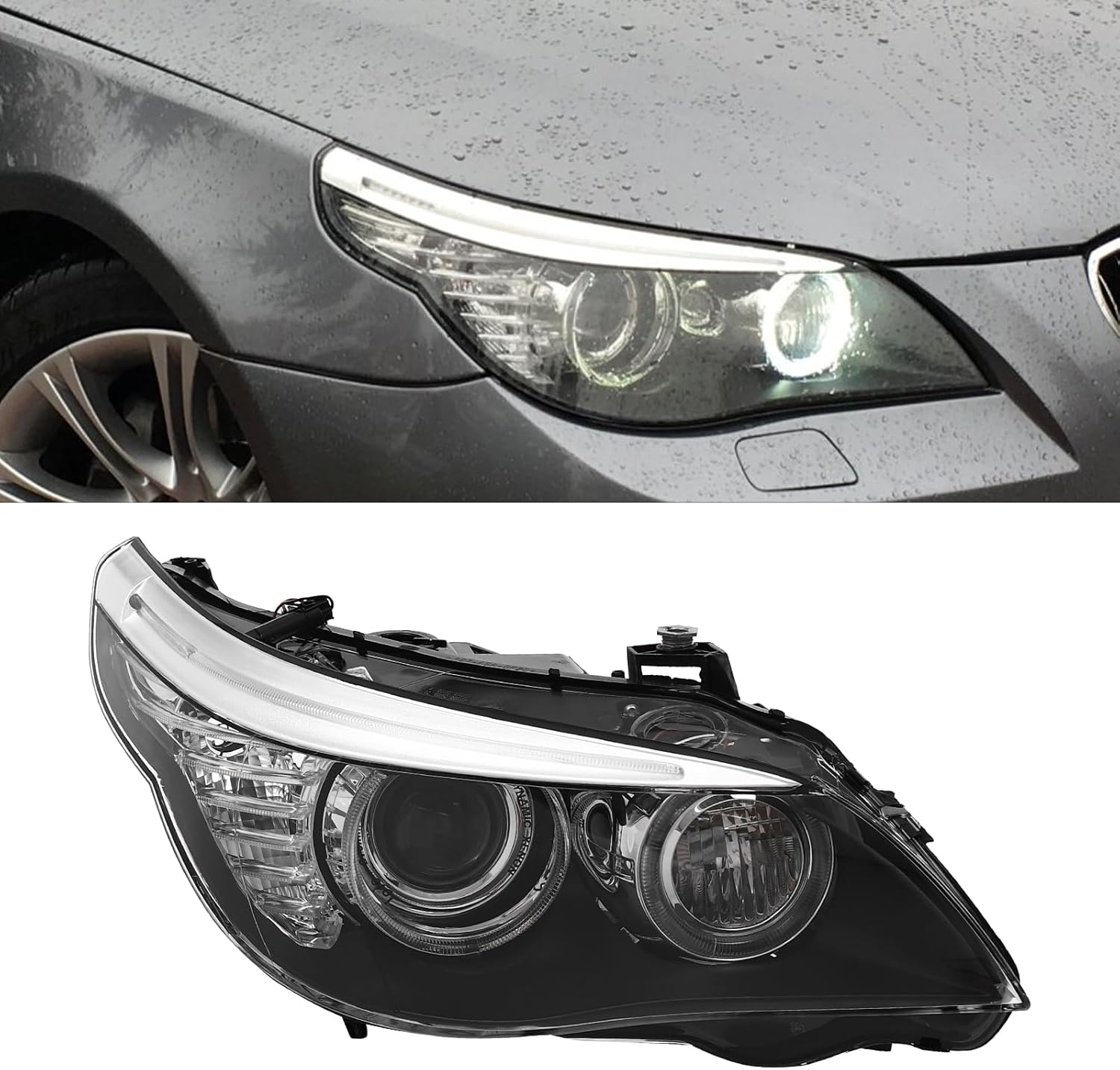 Front HID Headlights Assembly Right Side for 2008-2010 BMW E61 528i 535i 550i D1S w/HID DRL Projector Passenger Head Lights Direct Replacement Headlamps Assy Set (Right Passenger Side)