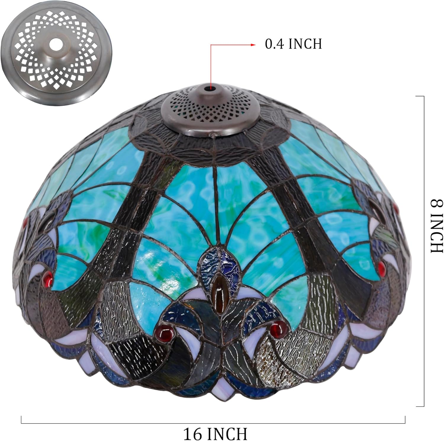 Large Tiffany Lamp Shade Replacement Only 16Inch Stained Glass Lampshade Fit For Table Lamps FLoor Lamp Ceiling Fixture Pendant Hanging Light Home Office Decoration (Blue)