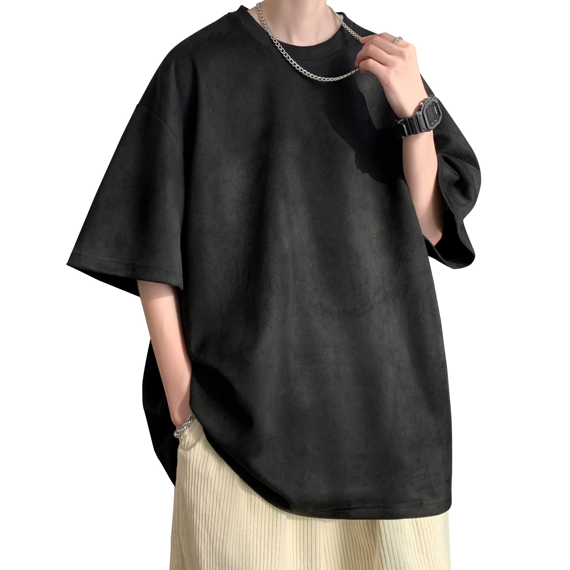 Amazon | [Fasshonrida] 夏服 メンズ スエード 半袖tシャツ 無地