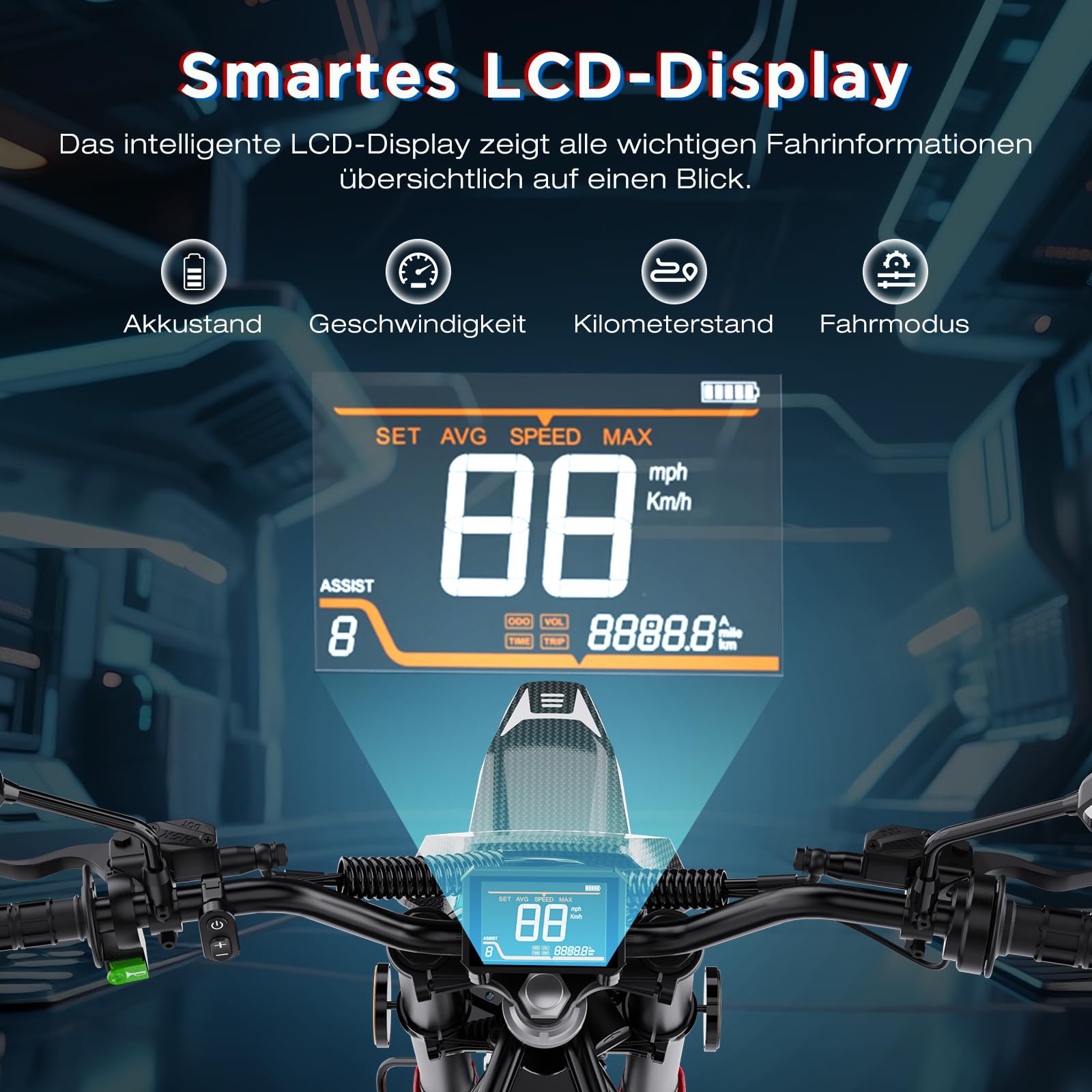 HITWAY HT500 Elektrisches Offroad-Motorrad, 4000W Spitzenleistung bürstenloser Motor, 60V 27Ah Lithium-Akku, bis zu 45 km/h, 45–60 km Reichweite, hydraulische Scheibenbremsen, EEC-zugelassen mit COC