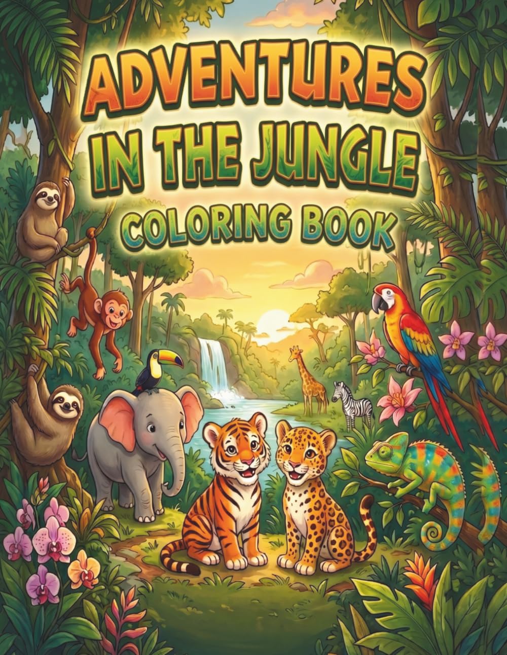 Adventures in the Jungle Coloring Book for Kids: 50+ Wild Animal Illustrations including Lions, Tigers, Elephants, and Monkeys