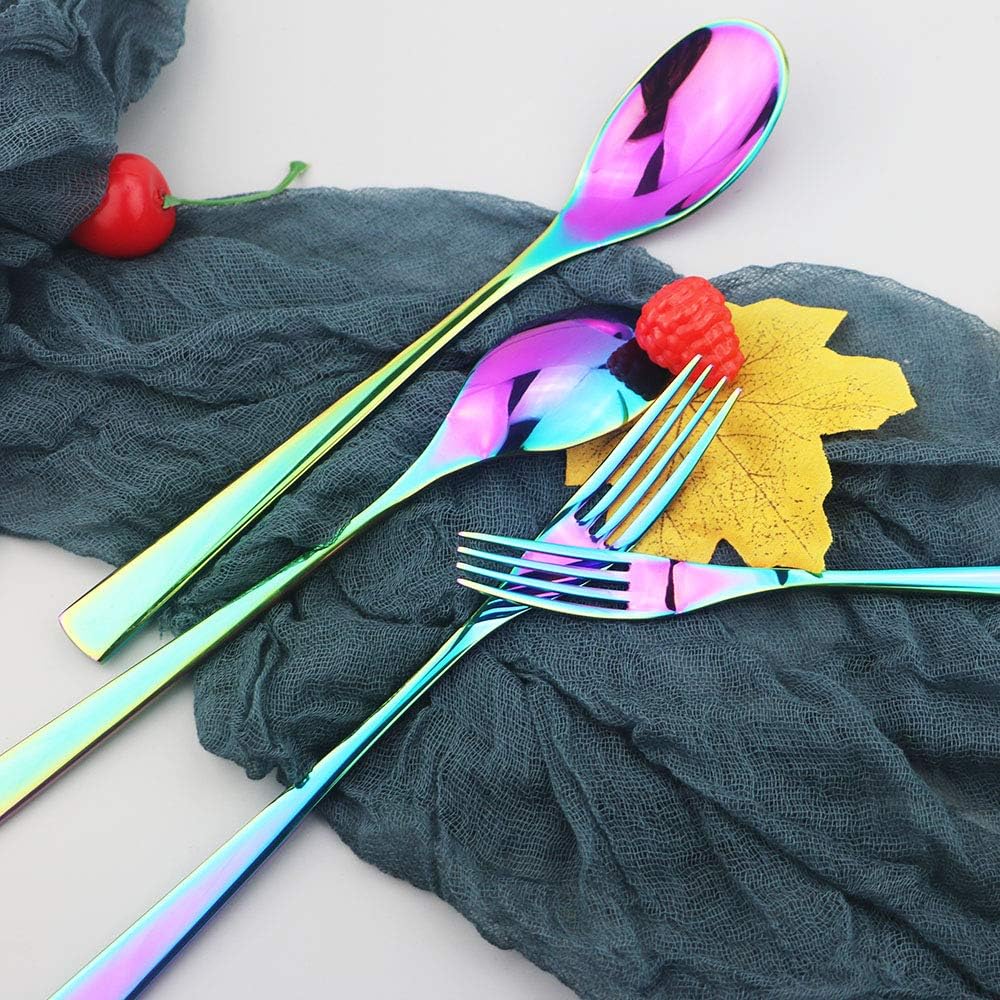 JASHII Silverware Set for 6, 30-Piece Stainless Steel Flatware Cutlery Set, Includes Knives, Forks, Spoons, Modern Design & Mirror Polished - Dishwasher Safe (Rainbow)