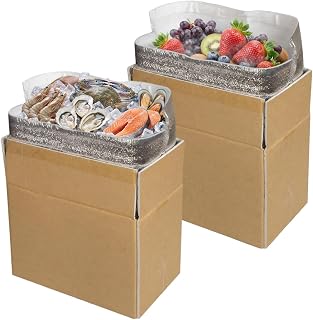 Cold Shipping Boxes, 2-Pack Reusable Perishable Food Shipping Boxes with Thermal Liner, Foldable Cardboard Container for Frozen Food & Produce