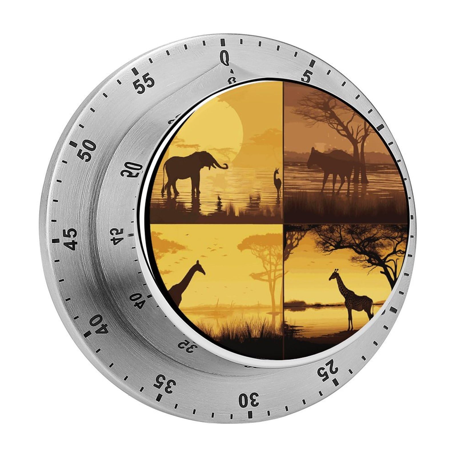 African Grassland Animals Visual Timer with Loud Alarm 60-Minute Kitchen Timers Exquisite Stainless Steel Body - Mechanical Desk Timer Countdown Clock for Cooking Chef Clock