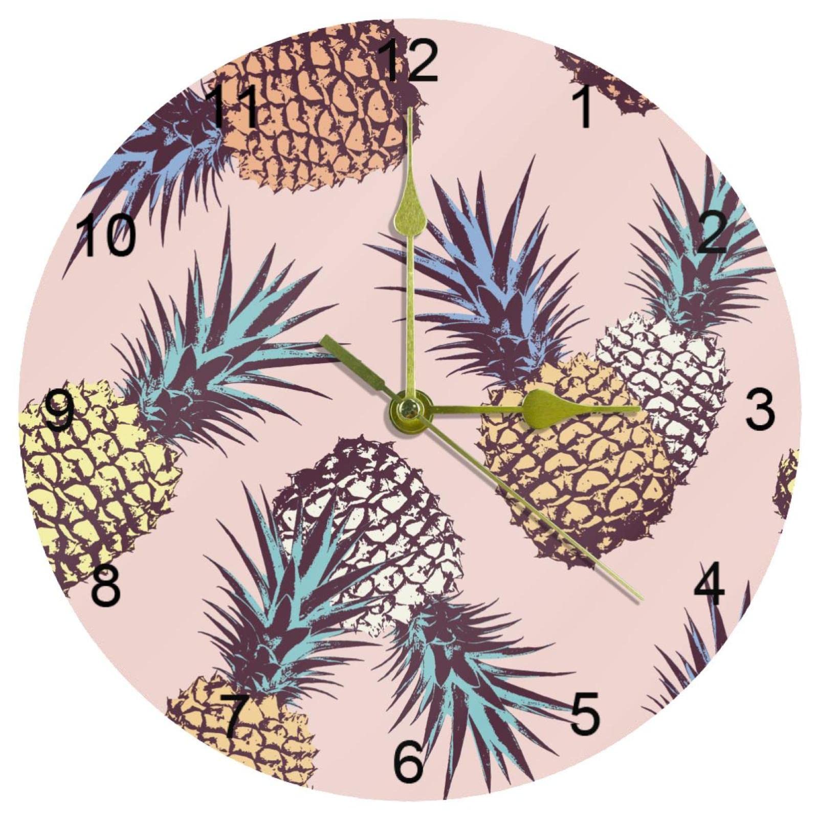 Horloge murale silencieuse ananas de 25,4 cm avec chiffres arabes pour cuisine et bureau