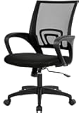 BestOffice | Ergonomic Office Chair | Mid-Back Swivel Desk Chair | Breathable Backrest & Lumbar Support | Adjustable Height | Sponge Seat | Rolling Wheels | Dark Black | for Adults & Women