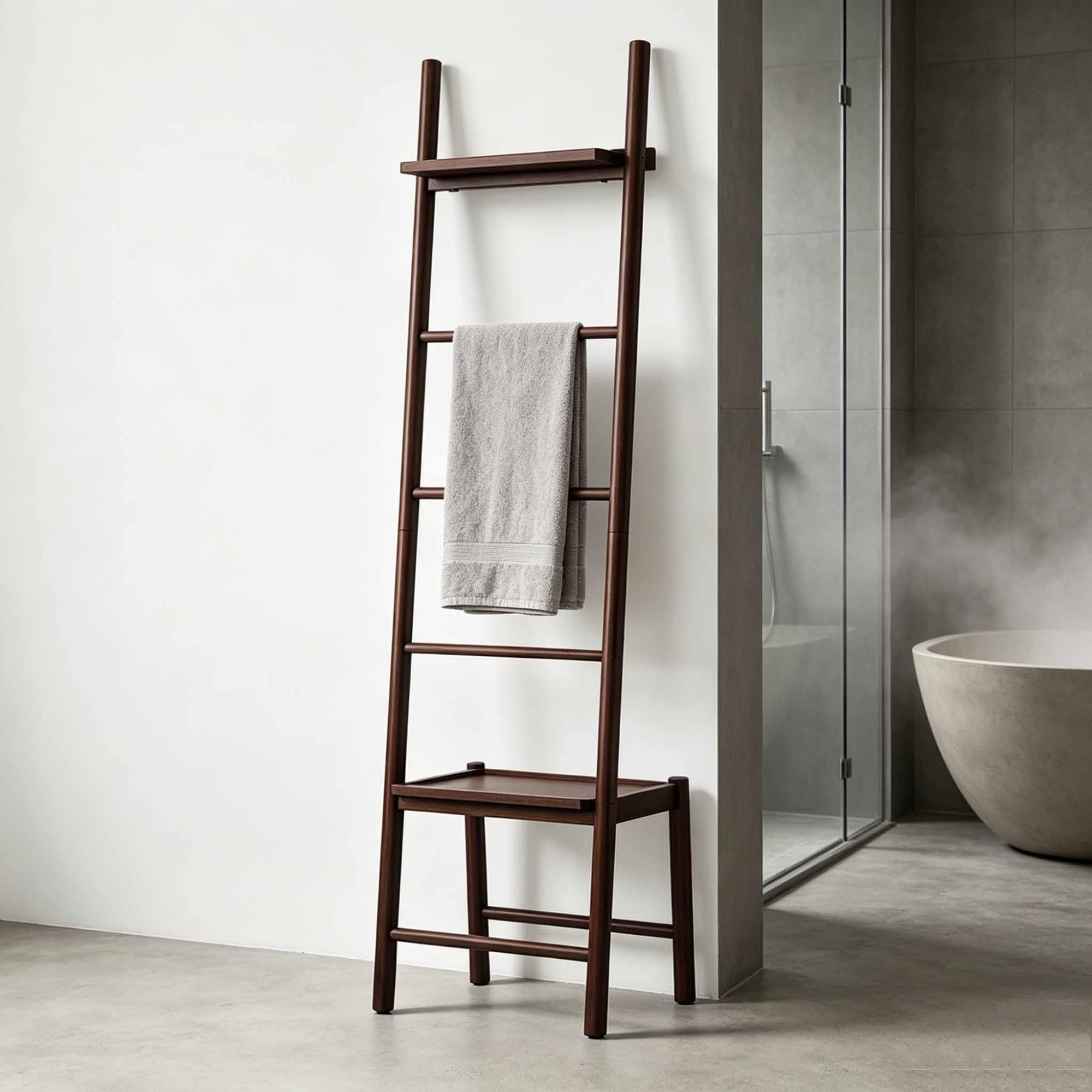 5-tier Bamboo Freestanding Towel Rack, Corner Shower Caddy Standing