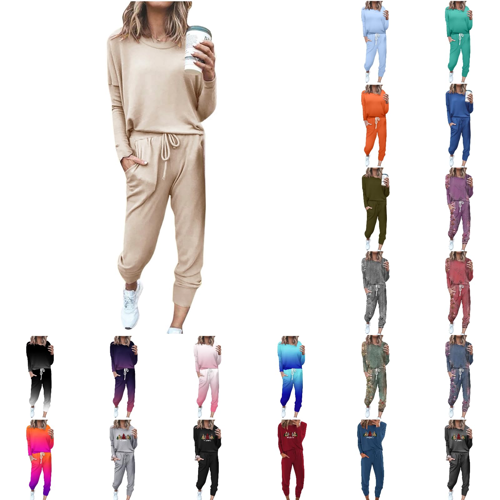 GMPC Women's Tie Dye Two Piece Pajamas Set Casual Long Sleeve Sweatshirt with Pants Color Block Loungewear Lounge Jogger Sets