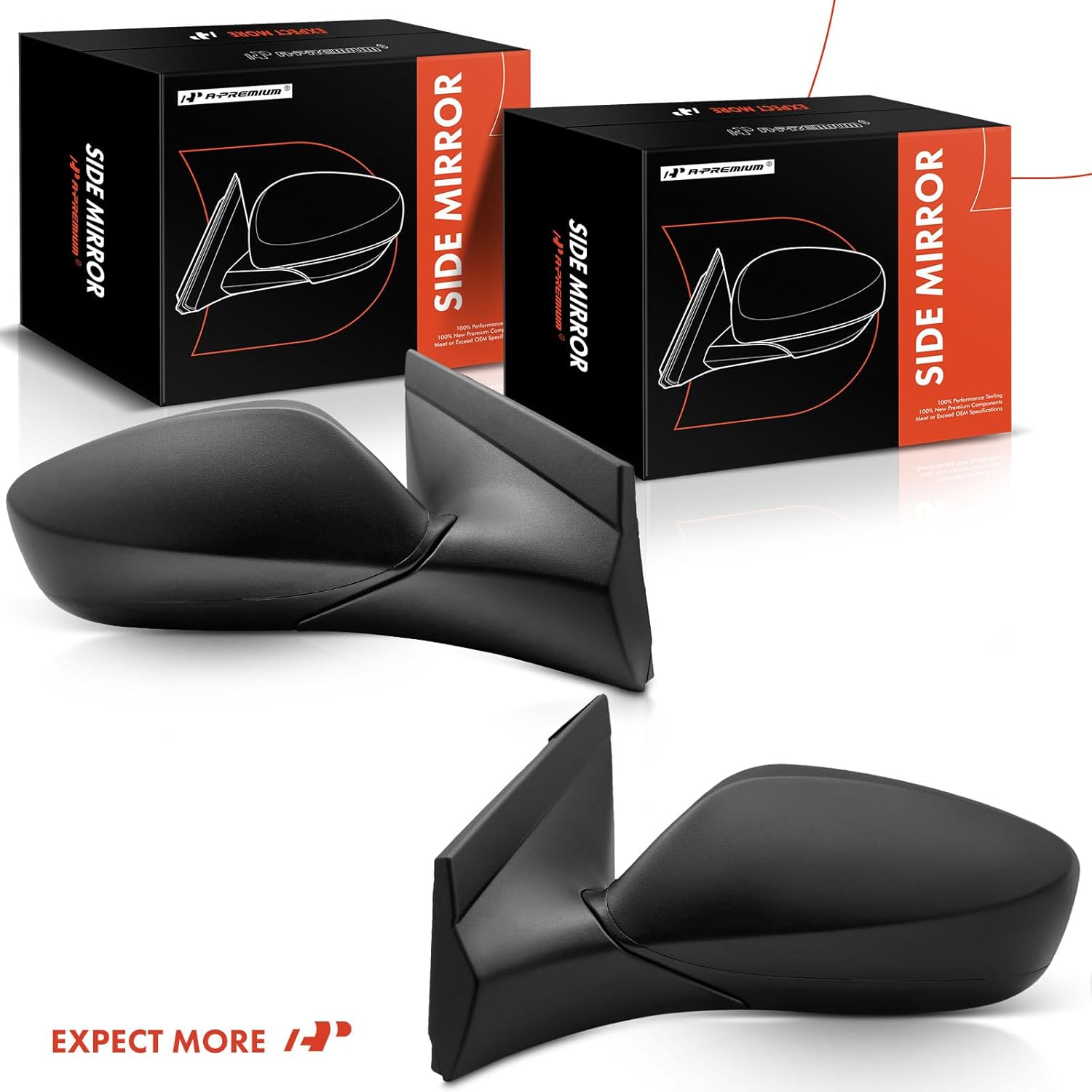 A-Premium Pair (2) Driver and Passenger Side Power Door Mirror - Compatible with Hyundai Accent 2012-2017 - Non-Heated Manual Folding Textured Black Outside Rear View Mirror - Replace# 876101R250