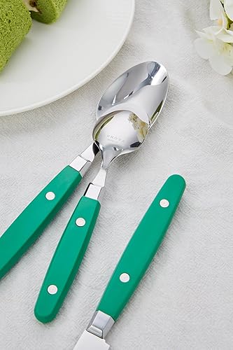 Miniatura 8 de ANNOVA Juego de cubiertos de 20 piezas de acero inoxidable con mango de color con remachecubiertos retro, 4 cuchillos de cena, 4 tenedores de cena,