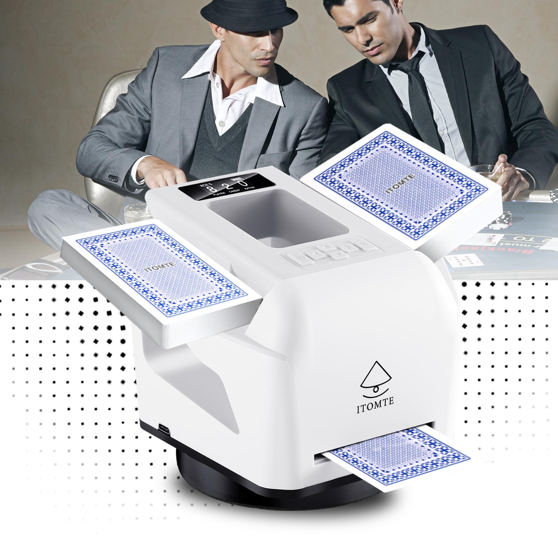 ITOMTE Automatic Card Shuffler and Dealer Machine,2-in-1 for 2-8 Players,360° Rotating Card Dealer Machine with Smart Touch Sensing,Rechargeable Card