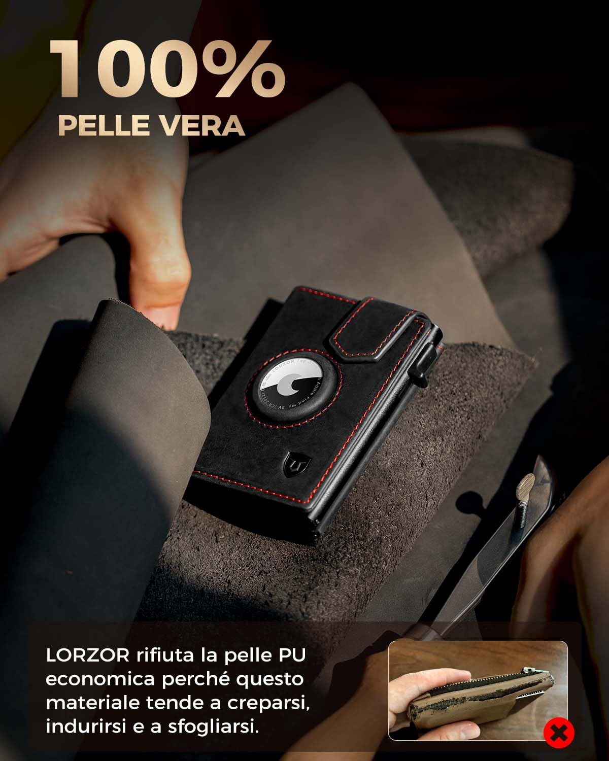 LORZOR Portafoglio Uomo Slim Airtag con Portamonete XXL, Porta Carte di Credito in Pelle con Protezione RFID, Portacarte Uomo Pop-up con Chiusura Magnetica,Wallet per 10 Carte, Porta Tessere Tascabile