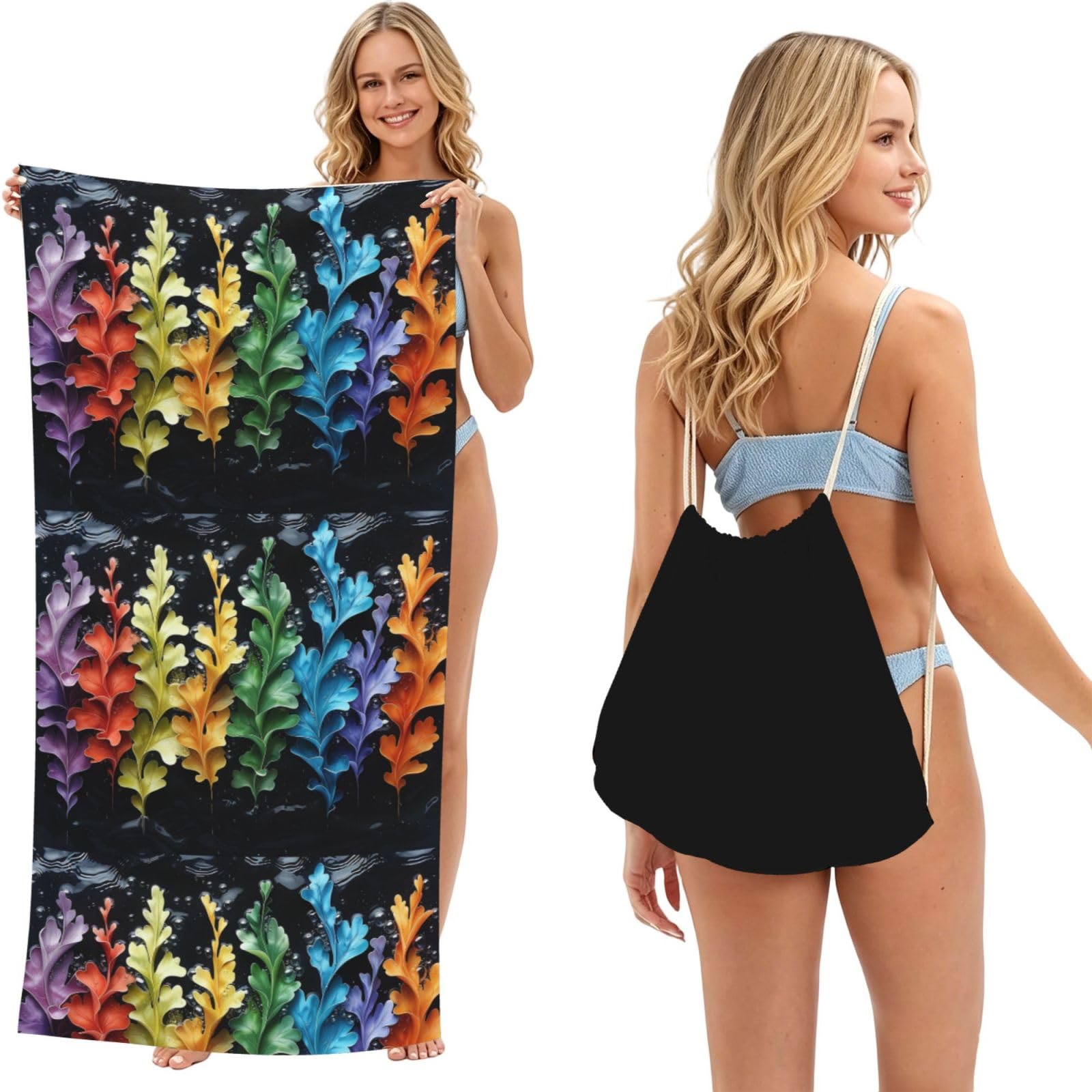 SKGOHLH Rainbow bouquet 2in1 Packable Beach Towel Bag Women