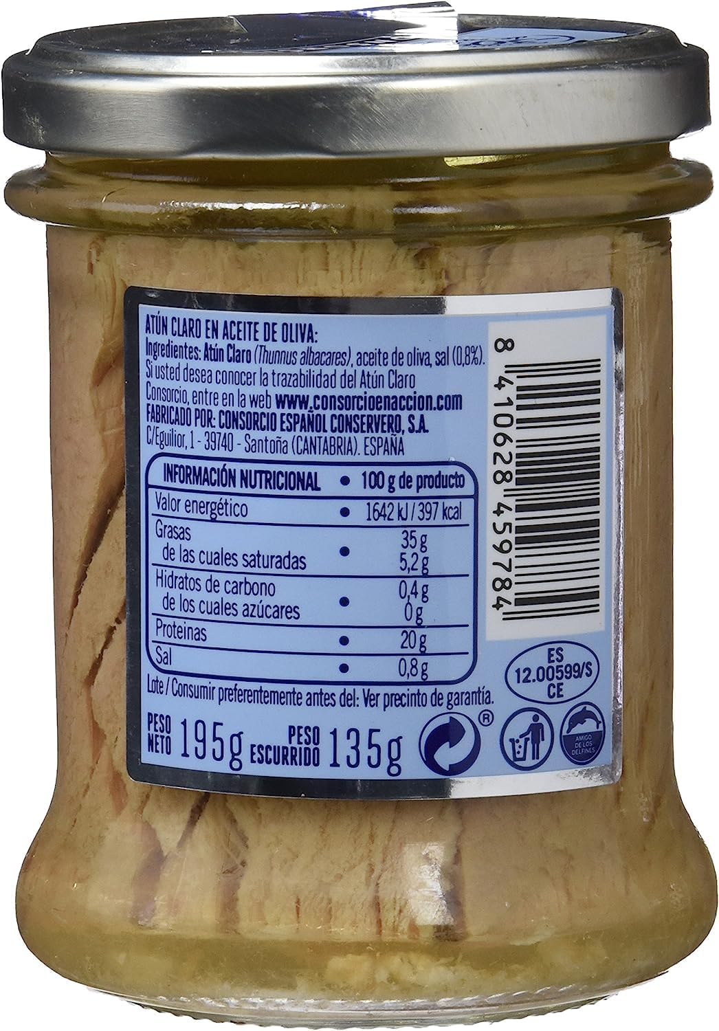 Consorcio - Atún Claro Ligero en Sal | 12 Tarros (195g-135g) | con Menos del 30% de Sal | Lomos de Atún Enteros Cocidos | 100% Natural
