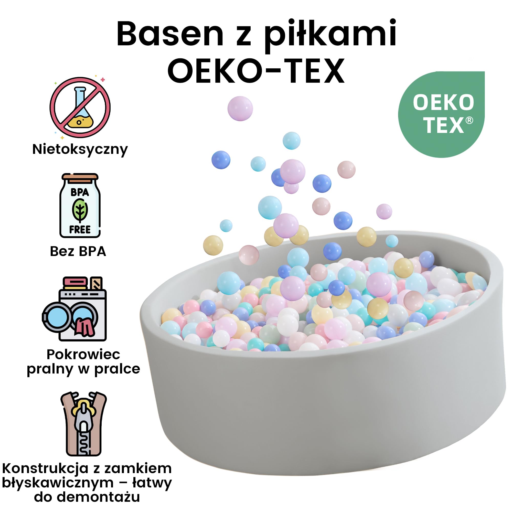 Zedachica Bällebad Baby 90Cmx30Cm Schaumstoff Rund Bällebad Kinder Baby ab 1 Jahr für Innen und Außenbereich Mädchen und Jungen, (Grau, Ohne Bälle)