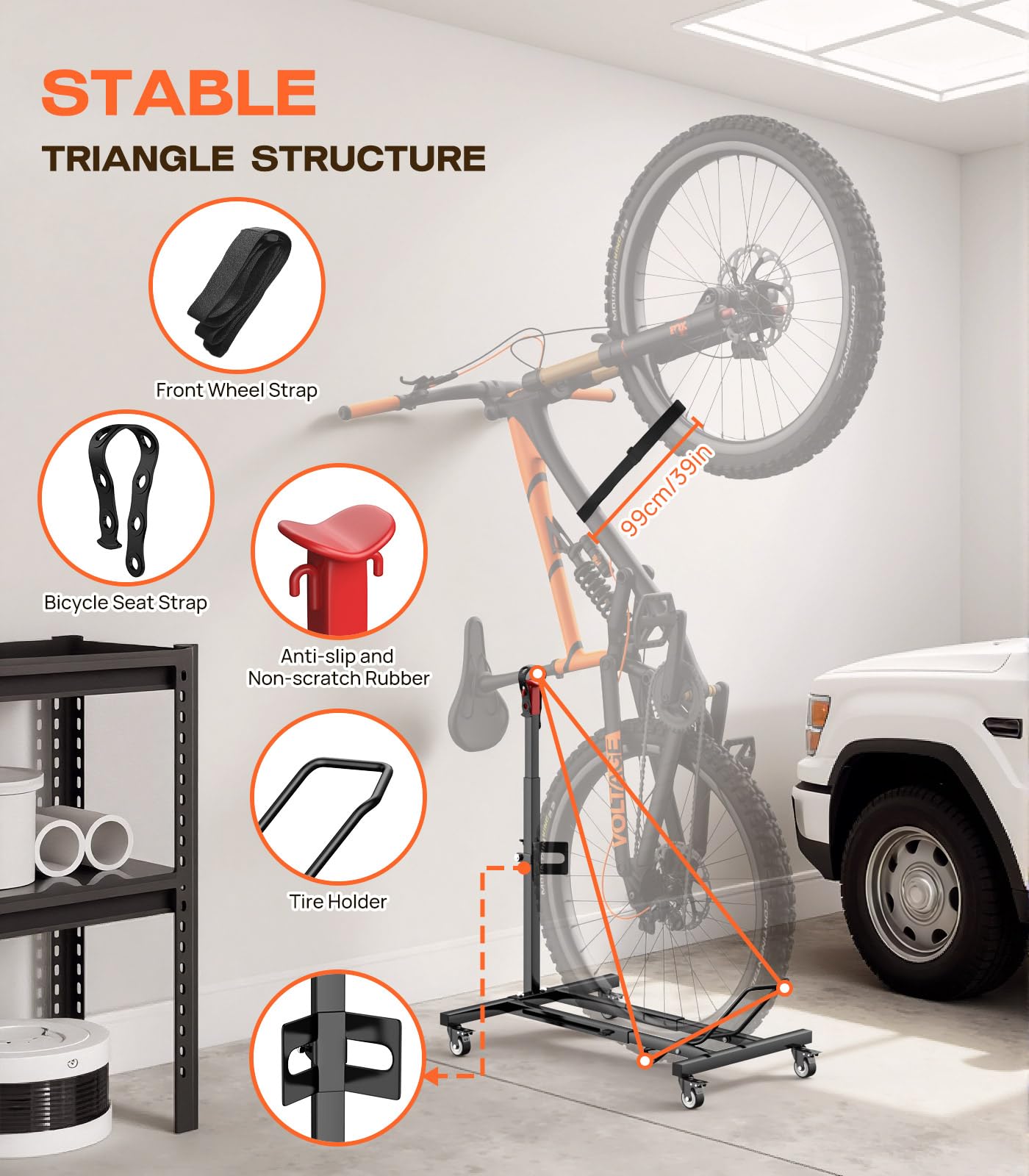 Housolution Vertical Bike Stand with Wheels up to 29", Adjustable Height, No Drilling holds up to 80lbs, Freestanding Bicycle Rack for Garage & Apartment, Bike Stand Floor for MTB/Road Bikes