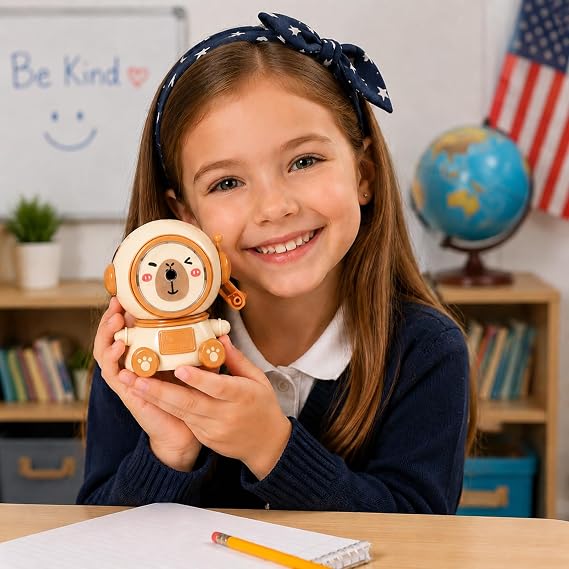 Cute Capybara-Shaped Pencil Sharpener, Manual Hand Crank, Auto-Feed