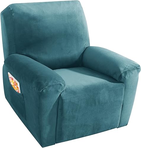 Vista 108 de MAXIJIN - Funda para sillón reclinable de terciopelo de 4 piezas, elástica, afelpada, gruesa y suave, con bolsillo lateral (camello)