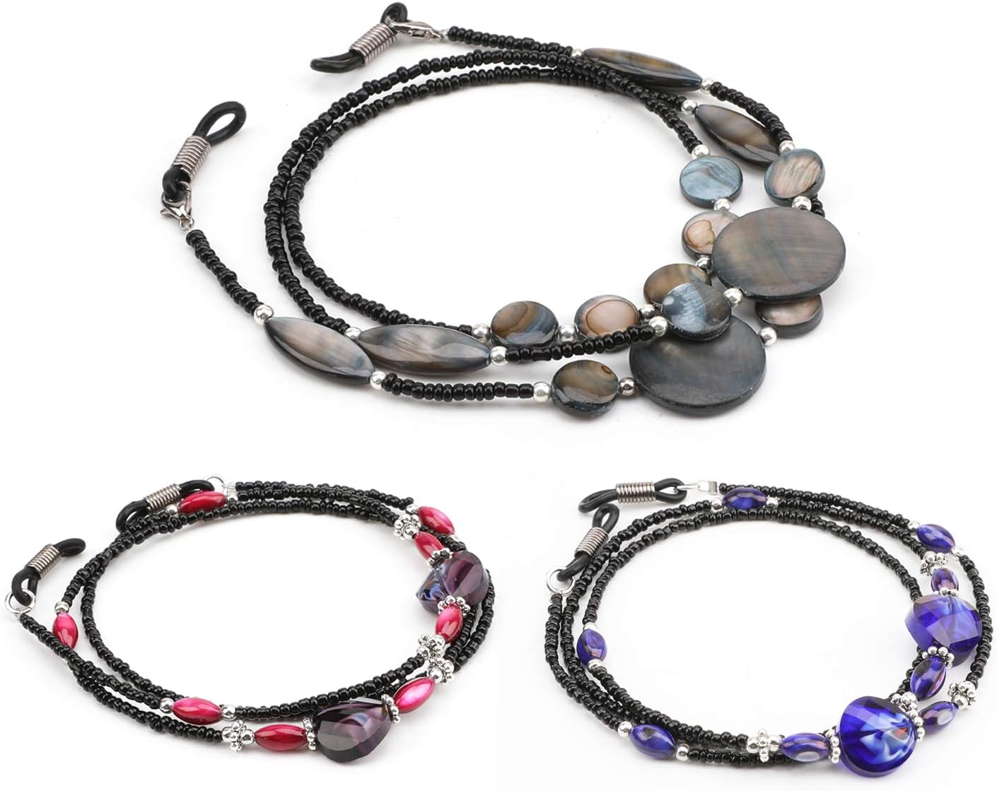 3pcs Eyeglasses Chain, Shell Sunglasses Chain Bead Glasses Strap Adjustable Eyewear Retainer Anti-Slip Spectacle Chain Glasses Neck Chain for Women Ladies