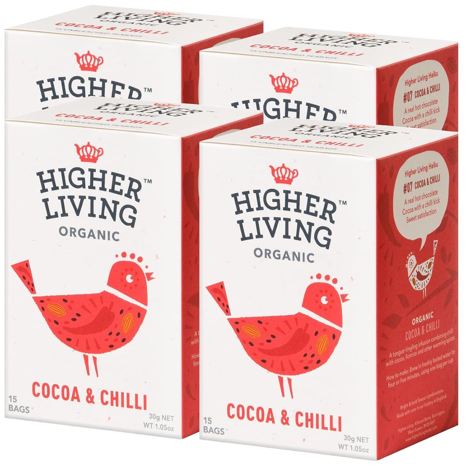 Higher Living Organic Cocoa & Chilli Tea Bags Pack of 4 15 Teabags (30g