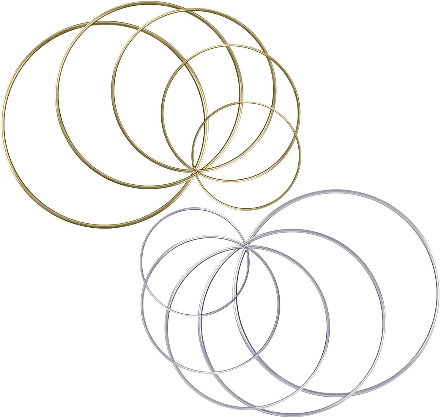 BronaGrand Set of 10 Pieces Assorted Metal Hoops Metal Rings for Dream Catcher and Crafts, 2 Inch, 3 Inch, 4 Inch, 5 Inch, 6 Inch (Gold and Silver)