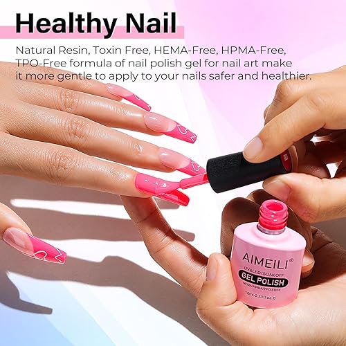Miniatura 4 de AIMEILI Soak Off - Juego de esmaltes de uñas de gel de color rosa intenso, color de verano, rosa neón, naranja, morado, azul, juego de 6 unidades x