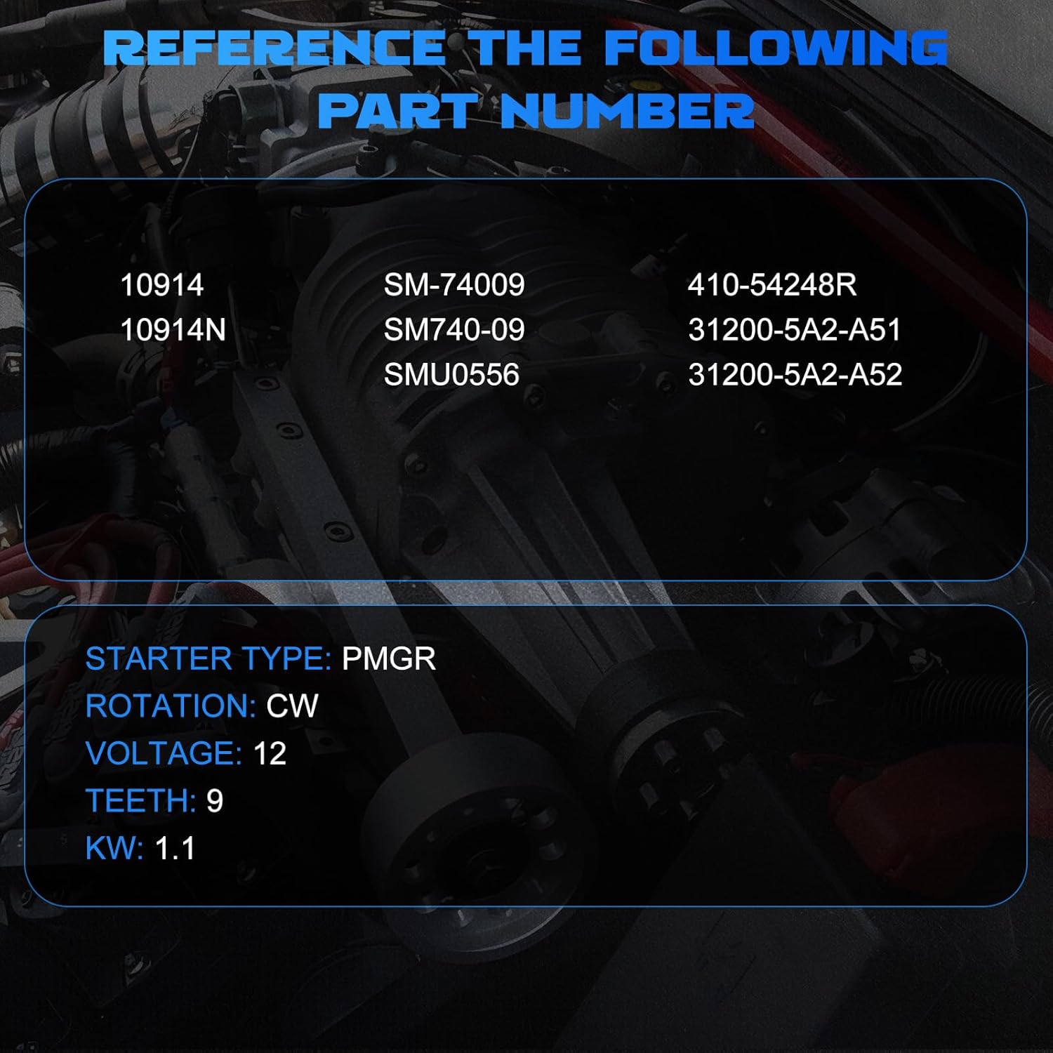 Starter 10914 for 2013 Accord 2.4L, for 2014 Accord 2.4L, for 2015 Accord 2.4L, for 2016 Accord 2.4L, for 2017 Accord 2.4L, for 2015 CR-V 2.4L, for 2016 CR-V 2.4L