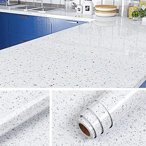 Livelynine Papel de contacto de granito blanco para encimeras, impermeable, despegar y pegar, encimeras, papel tapiz para cocina, envoltura de