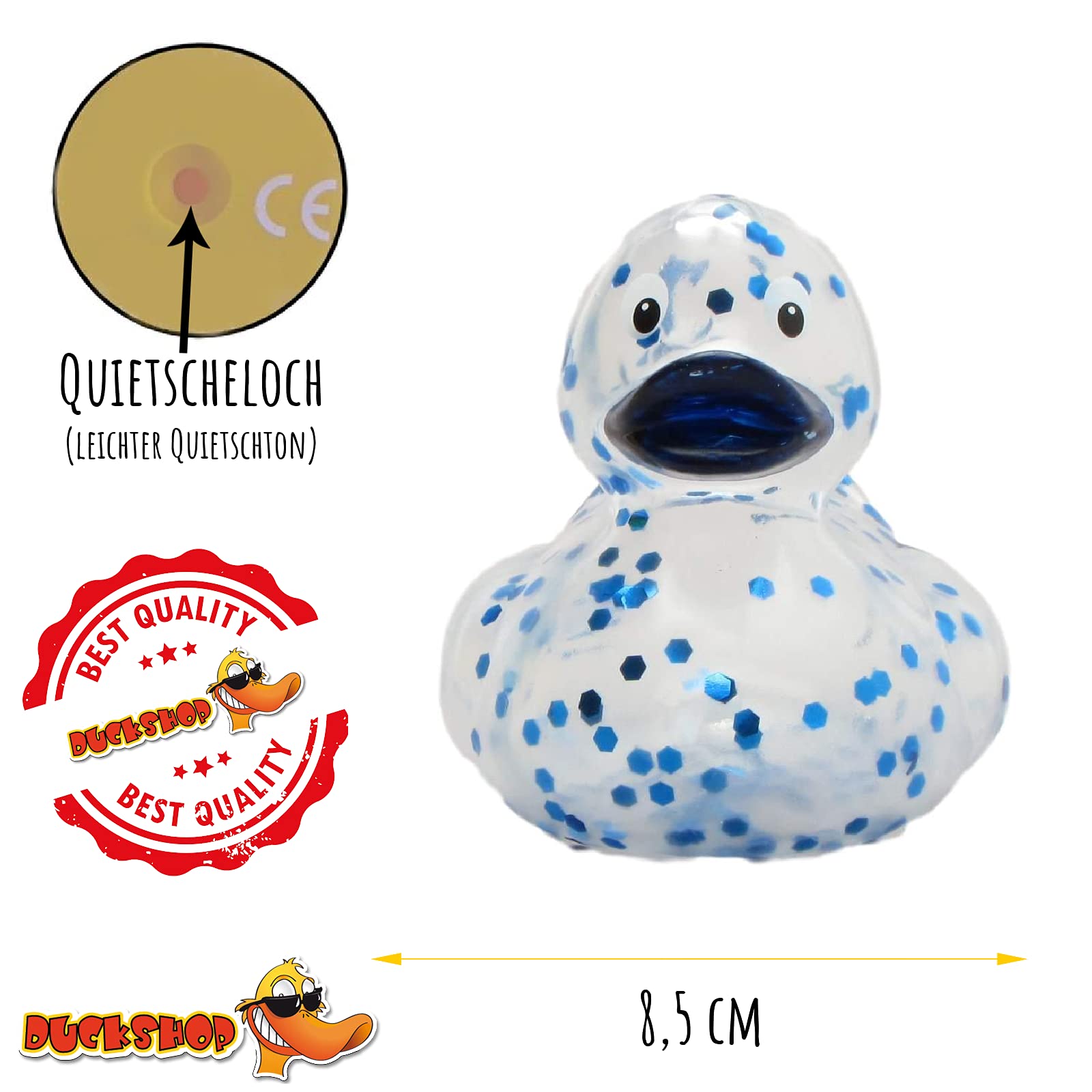 Badeente „Blinking“ In Blau – 8,5 Cm Groß, Aus Vinyl, Ohne Quietschfunktion