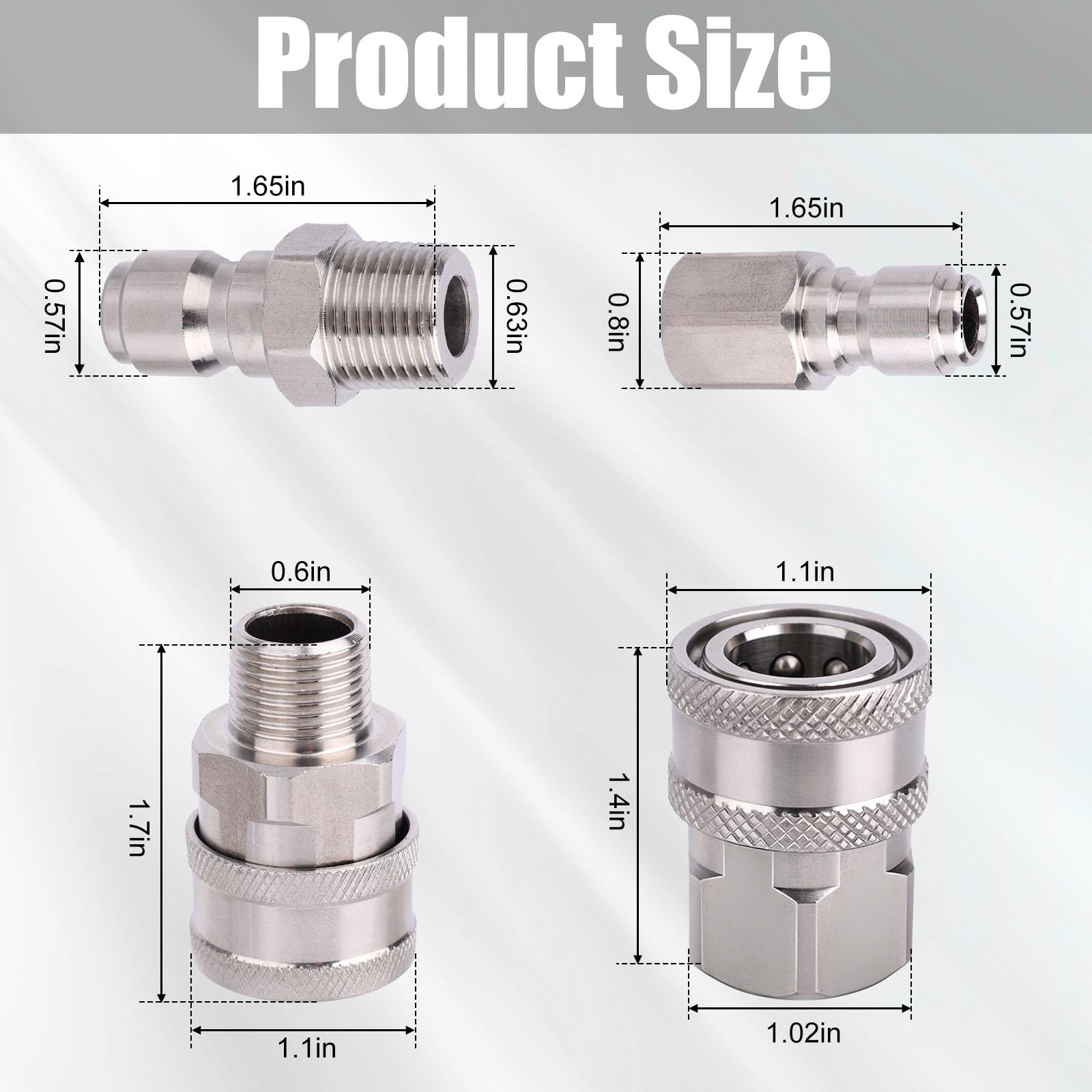 8pz Kit Raccordi Rapidi Pulitrice ad Alta Pressione, 3/8 Pollici Acciaio Inossidabile Adattatore Raccordo Tubo Rapido con Nastro PTFE Raccordo Filettato NPT Maschio e Femmina