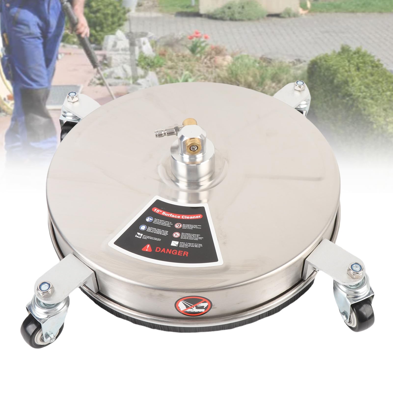 Walfront Limpiador de Superficies para Hidrolavadora, Accesorio de Limpieza a Presión 4000 PSI 15 Pulgadas 4 Ruedas for Patios, Terrazas y Entradas
