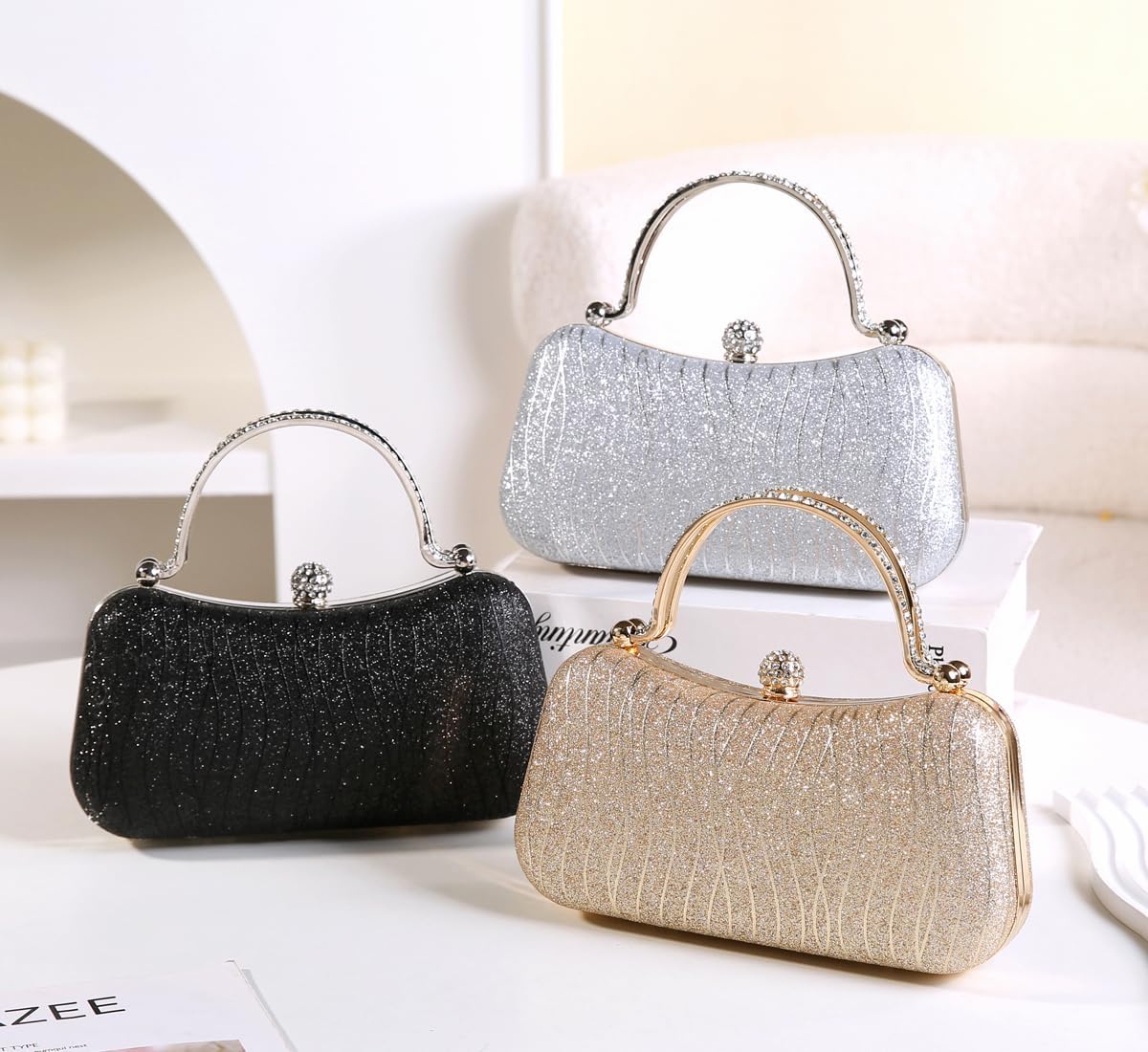 Covelin Evening Bag Sparkling Frosted Purses for Women Lady Shiny Party Elegant Handbag Wedding Bag with Chain - Image 2