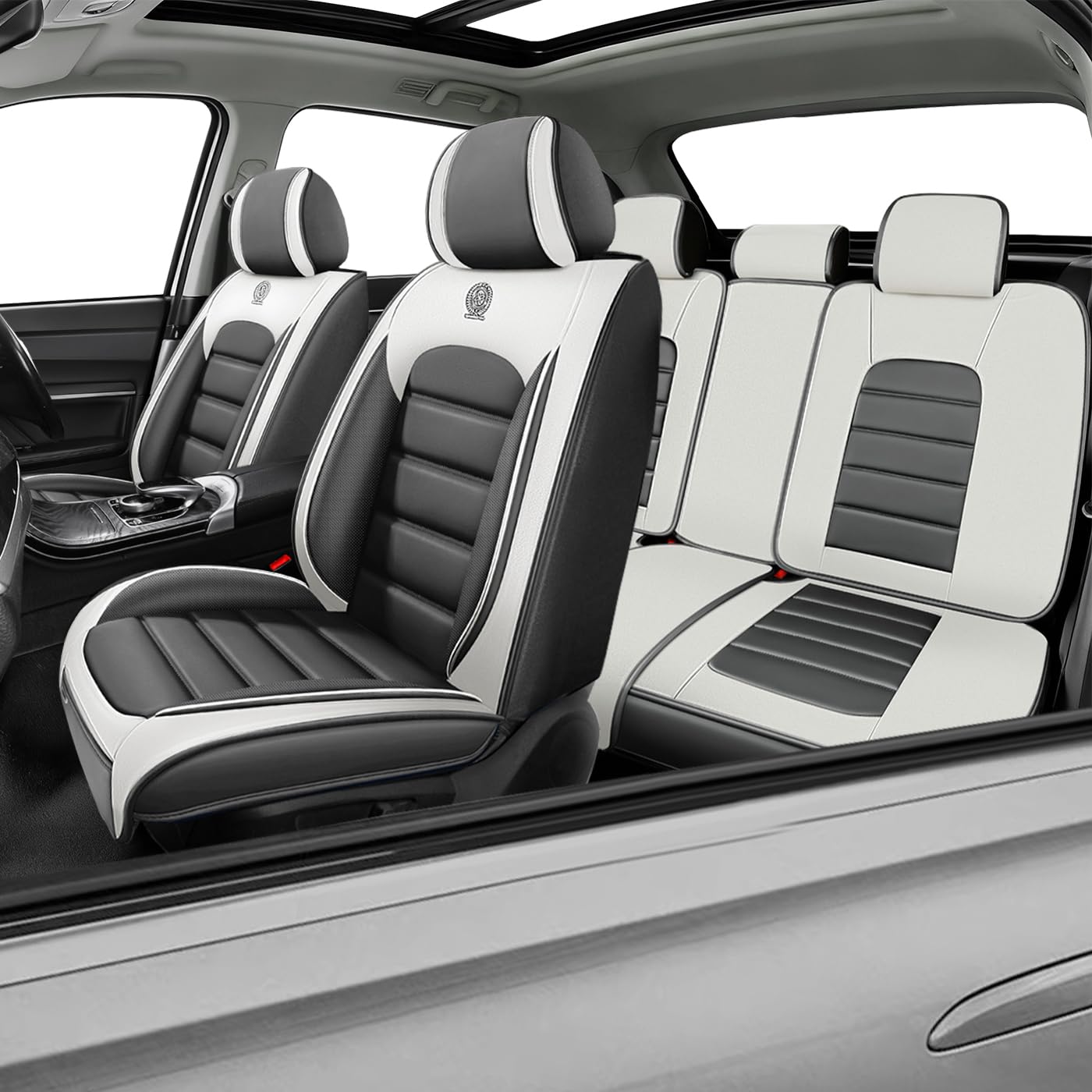 Car Seat Covers for X2,for BMW X2 2018-2025 2026,Waterproof Leather Seat Covers,Compatible Airbag,Full Set Comfort Car Seat Protectors for Most Cars(Gray&amp;White)